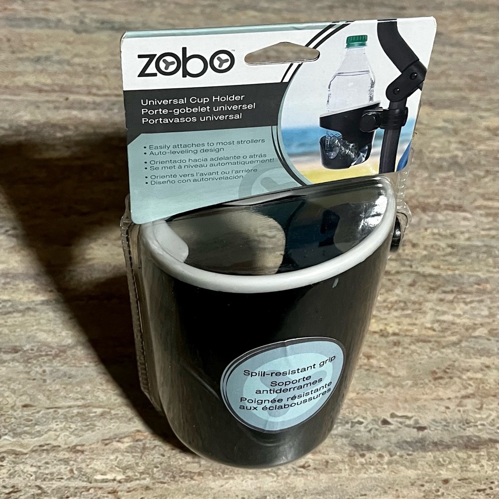 Zobo Universal Spill-Resistant Cup Holder - Black with White Trim